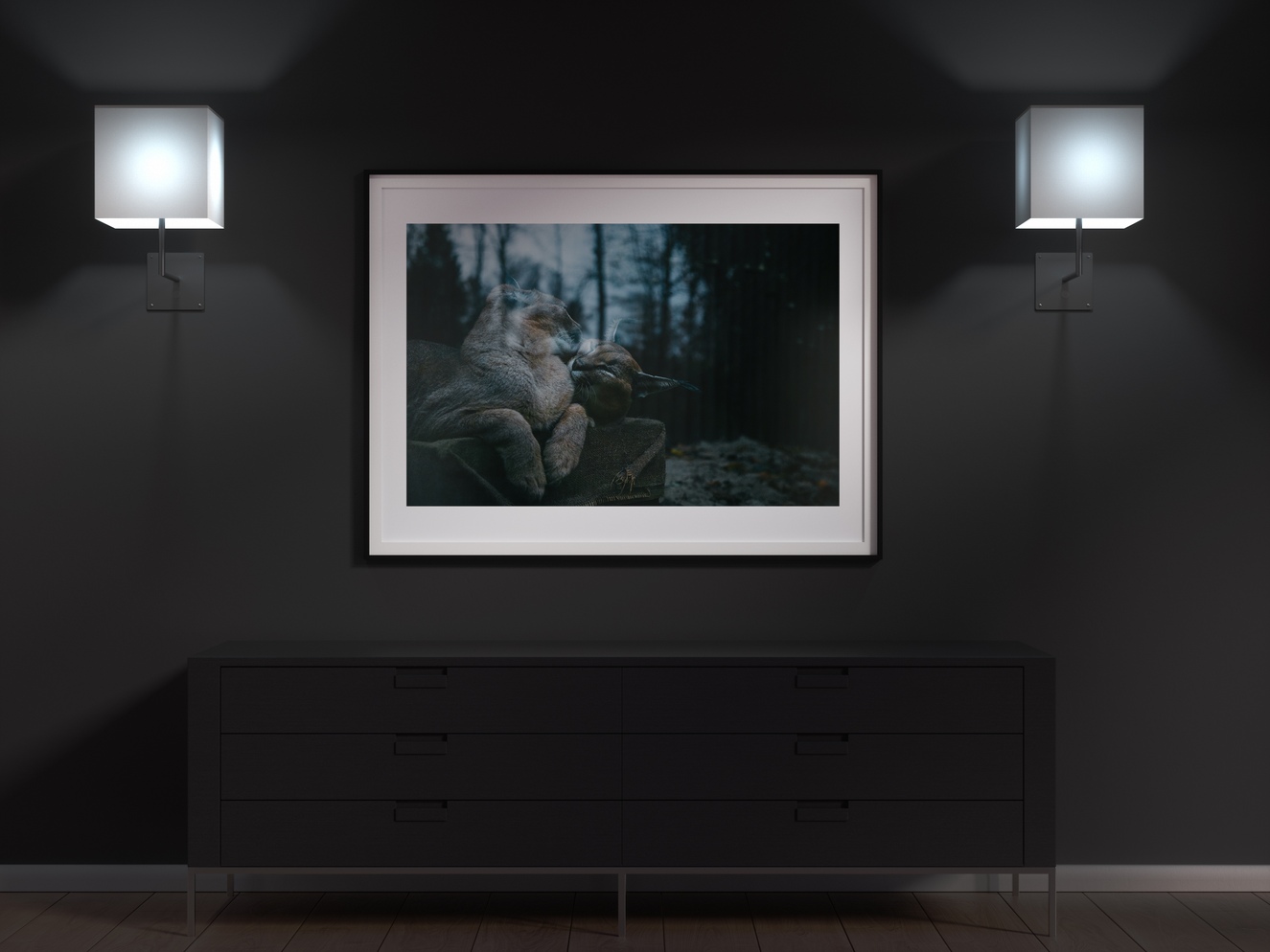 Dwa rysie tulące się do siebie